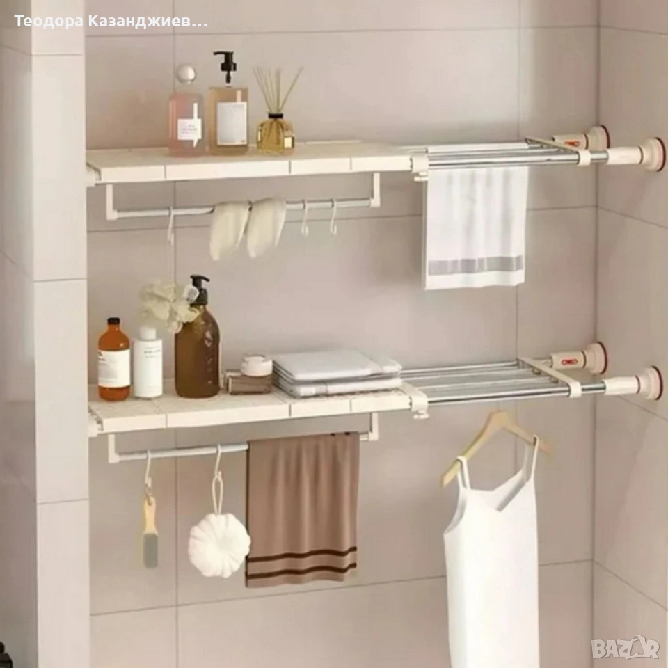Разтегателен телескопичен рафт без пробиване – универсално решение за кухня, баня и гардероб, снимка 1
