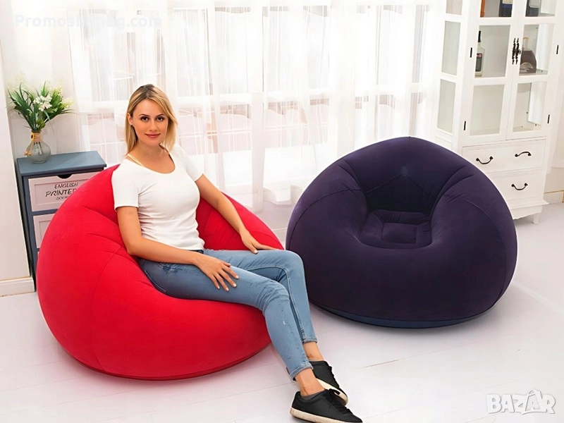 Ергономично надуваемо кресло, фотьойл, барбарон пуф, 100x100x65 см, включена помпа, С ИЗБОР НА ЦВЯТ, снимка 1