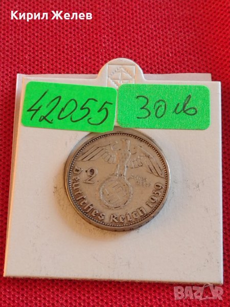 Сребърна монета 2 райхсмарки 1939г. Нацистка Германия Трети Райх с СХВАСТИКА за КОЛЕКЦИЯ 42055, снимка 1