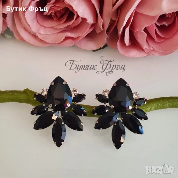 Обеци черни кристали 01, снимка 1