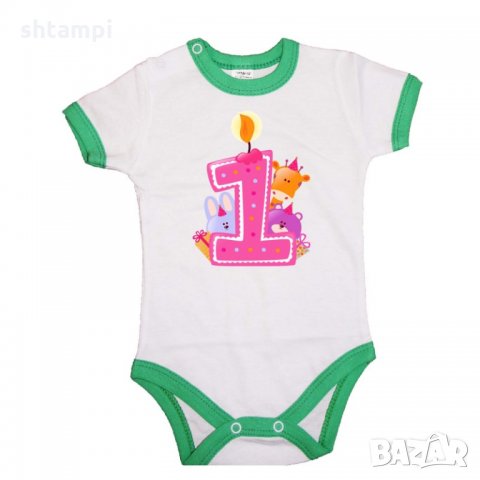 Бебешко боди First Birthday candle Animals, снимка 3 - Бодита за бебе - 33317747