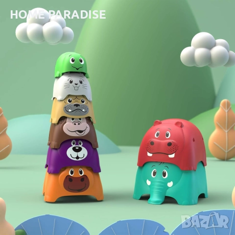 Детски комплект животни кула  за подреждане (8 броя) до 3 годишна възраст, снимка 2 - Образователни игри - 52446749