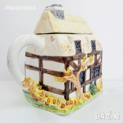 	Ръчно рисуван фин керамичен чайник Annie Row, „The Village Autumn Cottage“, снимка 6 - Други ценни предмети - 52437949