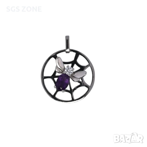 сребърна висулка с естествен аметист, снимка 2 - Колиета, медальони, синджири - 52278377
