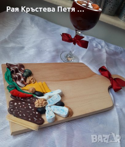 Дъска с мезета от полимерна глина + Свещ Бира или Вино, снимка 5 - Декорация за дома - 35561813