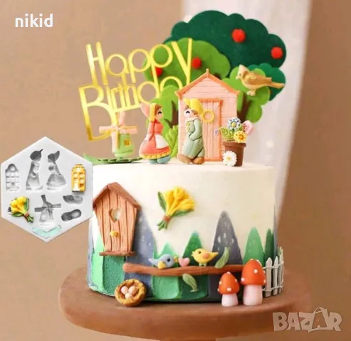 дете деца вятърна мелница сграда обувка цървули цветя лалета силиконов молд форма фондан, снимка 2 - Форми - 48018867