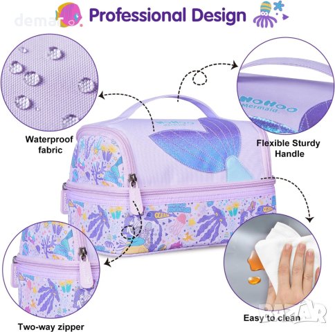 NOHOO Детска чанта за обяд херметичен охладител, лилава с русалки, снимка 5 - Други - 44070503