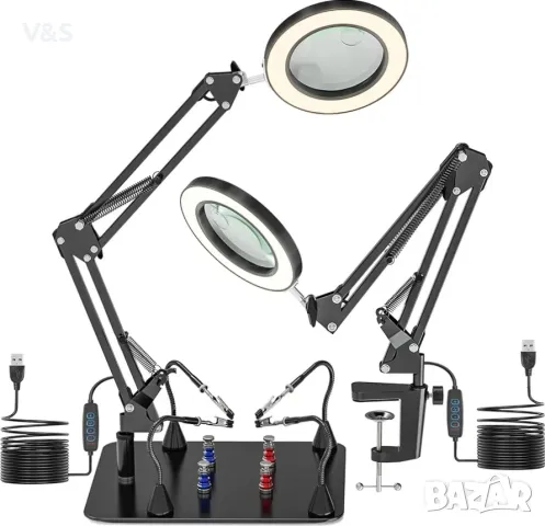 Станция с лупа и принадлежности,подходящ за запояване, гравиране, ремонт, четене, бижута и ръчно , снимка 3 - Ресийвъри, усилватели, смесителни пултове - 49230220