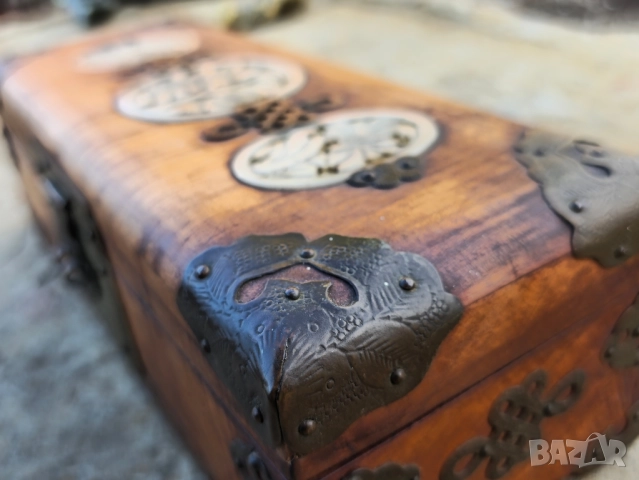 Кутия за бижута от дърво Vtg с азиатски дизайн резбован нефрит, снимка 7 - Декорация за дома - 52016781