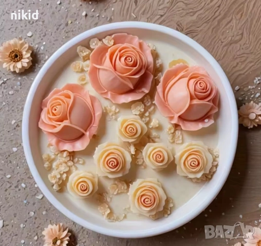 4 пъпки пъпка роза рози розички силиконов молд форма фондан шоколад гипс смола декор, снимка 2 - Форми - 53157584
