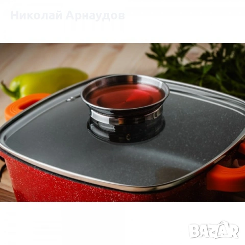 Тенджера-Ростер Voltz OV54323B28A, 28*28*11 см.\6.5л., Лят алуминий, Мраморно покр., Червен, снимка 3 - Съдове за готвене - 53179415