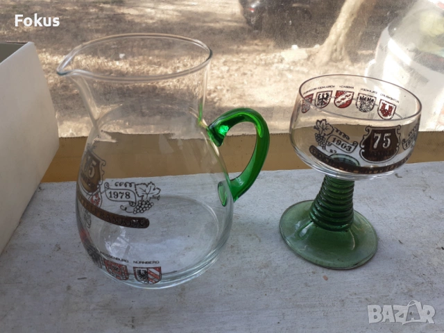 Стара немски сервиз за ракия 6 чаши + каничка - нови, снимка 6 - Антикварни и старинни предмети - 53390192