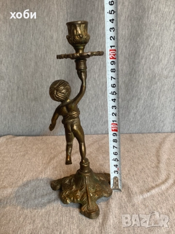  месингов свещник  държач за свещ с ангел, снимка 4 - Антикварни и старинни предмети - 52976138