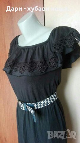 Рокля от трико, с платка от дантела, цвят графит🍀❤XS,S,M,M/L❤🍀арт.4253, снимка 2 - Рокли - 36854548