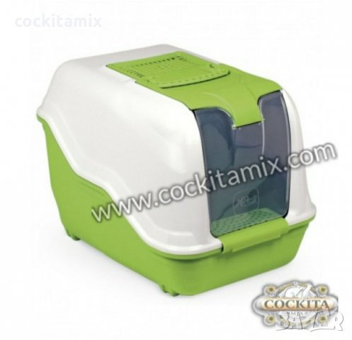 Закрита котешка тоалетна с филтър НЕТА МАКСИ зелена Размери:  см 66 / 49 / 50 височина - 1бр