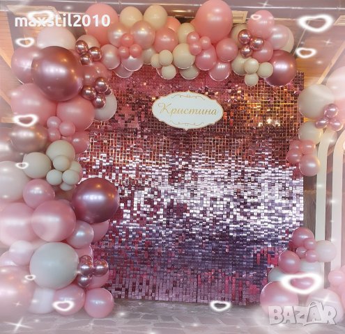 Блестяща стена от пайети в розово злато