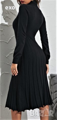 Черна рокля, Миди черна рокля, Пролетно - есенна рокля, Елегантна черна рокля , снимка 2 - Рокли - 43367922