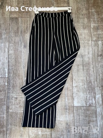 Нов one  size  висока талия ластик черно бял раиран широк прав рае панталон Bershka  S/M размер, снимка 6 - Панталони - 43593442