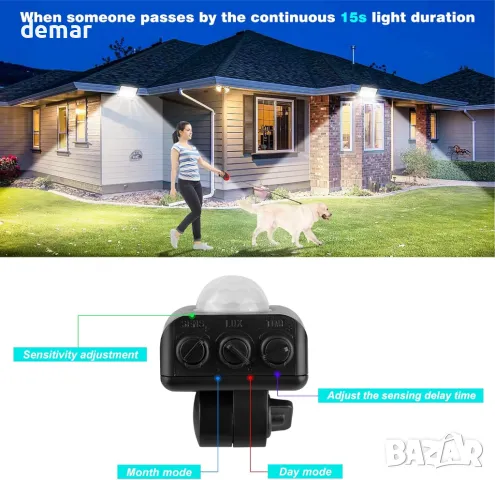 Охранителна лампа T-SUN, външна, сензор за движение, 100 W от здрач до зори, 10000 лумена LED, IP66, снимка 5 - Прожектори - 47525465