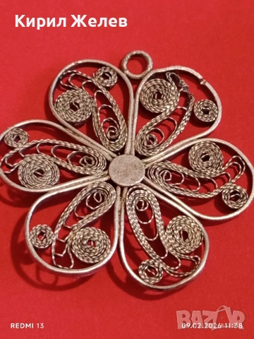 Сребърно цвете филигран, гранулация ръчна майсторска стара изработка 53052, снимка 8 - Колиета, медальони, синджири - 53411622