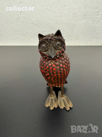 Винтидж месингов бухал / птица с корали. №7724, снимка 2 - Антикварни и старинни предмети - 52789556