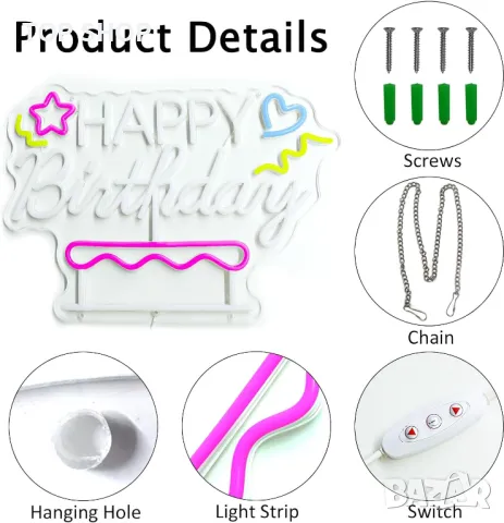 ENUOLI LED Неонов знак Честит рожден ден, снимка 6 - Пана - 49551775
