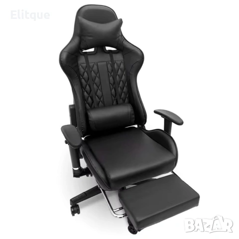 Геймърски стол с прибираща се подложка за крака и функция за масаж - черен, снимка 2 - Други стоки за дома - 53242884