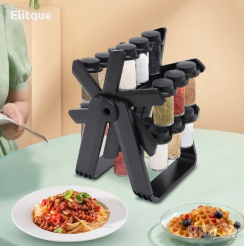 Стилен въртящ се органайзер за подправки,стъклени бурканчета,18 части, снимка 11 - Други - 52852494