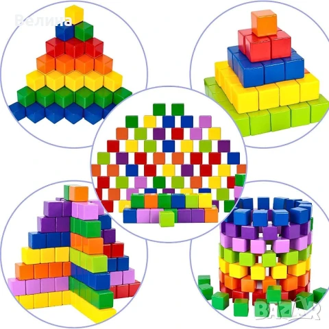 Дървена играчка 100 кубчета образователни игри Монтесори