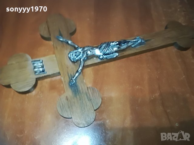 ДЪРВЕН КРЪСТ С РАЗПЯТИЕ-ГОЛЯМ 46Х27СМ, снимка 2 - Колекции - 28321442