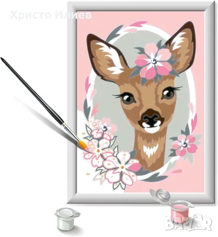 Рисуване по номера Комплект Ravensburger Creart Елен с цветя, 13x18 см, снимка 2 - Други - 47660291