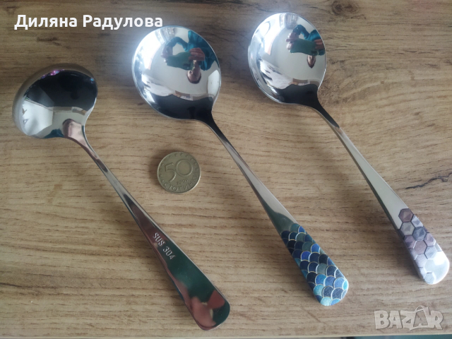 3 бр. метални декоративни лъжици, снимка 5 - Прибори за хранене, готвене и сервиране - 53426243