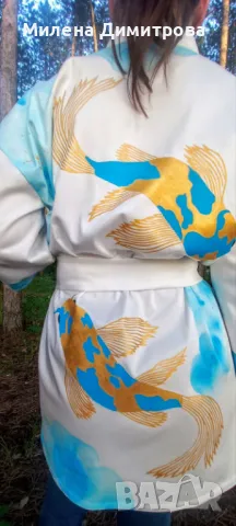 Ръчно рисувано сатенирано кимоно , снимка 5 - Сака - 48908015