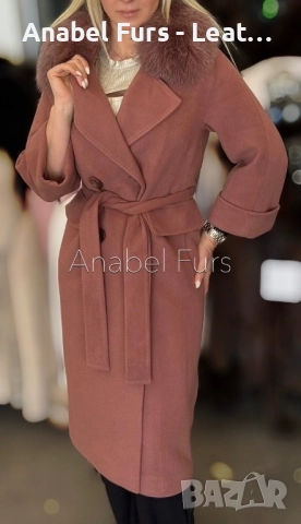 Дамски кашмирени палта с естествен косъм, снимка 5 - Палта, манта - 51811994