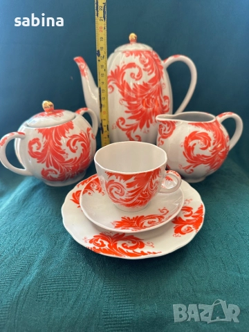 Пълен руски сервиз “Перо на Жар птица” с десертни чинии на ЛФЗ “Ломоносов”, снимка 2 - Сервизи - 52255965