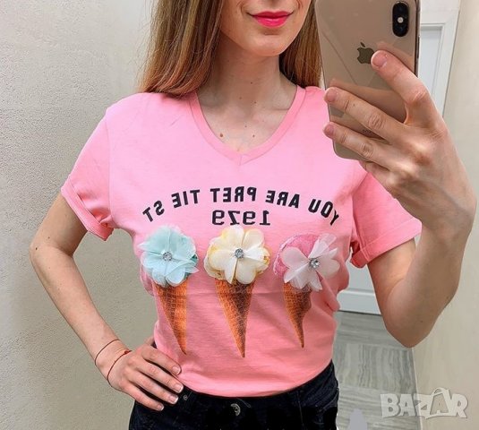 Тениска със 3D сладолед в розов цвят, снимка 4 - Тениски - 29181566
