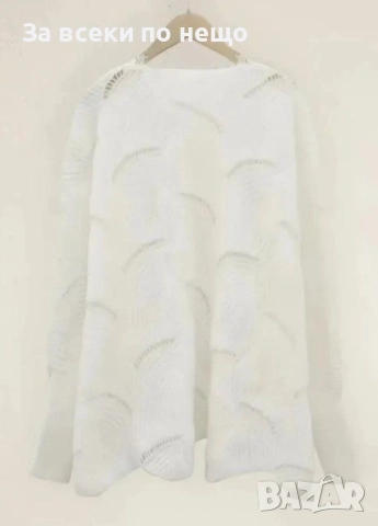 Бял Блузон С Дантела Свободен Модел С Дълъг Ръкав Код S401, снимка 3 - Рокли - 52730033