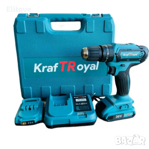 Aкумулаторен винтоверт Kraft Royal 36V с 2 батерии 8Ah, 24 части и куфар — дълготрайна мощност, снимка 6 - Винтоверти - 53354274