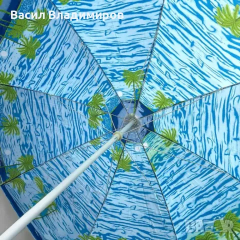 Плажен чадър с UV защита и дизайн с палми, 240 см, снимка 4 - Градински мебели, декорация  - 49660998