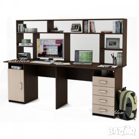 Бюро 208см. за двама с надстройка,плавна врата и 4 чекмеджета(код-1149), снимка 3 - Бюра - 28692014