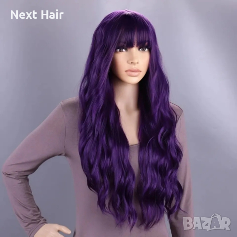 Лилава аниме къдрава перука с бретон, снимка 5 - Аксесоари за коса - 44879274