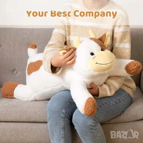 Нова Голяма плюшена крава 90 см – мека възглавница за гушкане деца игра, снимка 4 - Плюшени играчки - 49429080