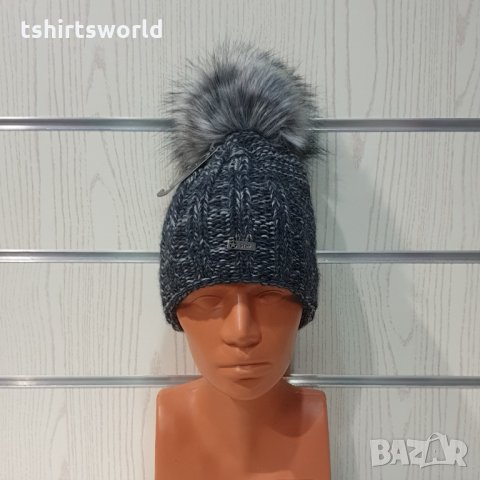Нова зимна дамска шапка СилвърСтар тъмносив меланж без подгъв в помпон/пух, снимка 8 - Шапки - 35512382