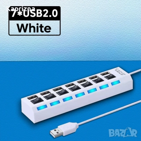 USB HUB 7-портов, с индивидуални ключета и светодиоди