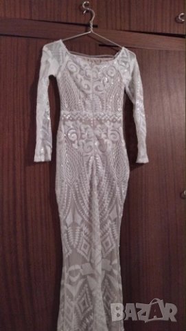 ПОСЛЕДНА! Дълга бяла бална рокля с пайети официална елегантна , снимка 4 - Рокли - 27850533