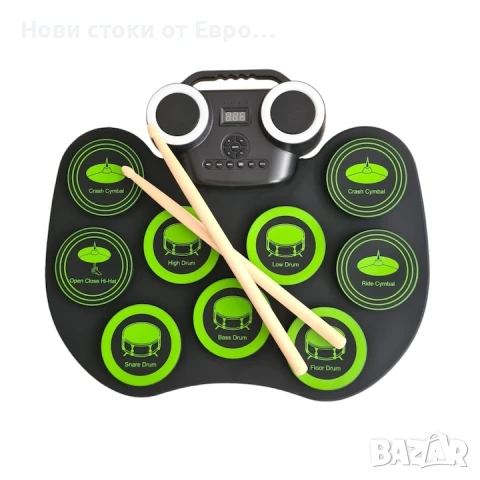 Комплект от 9 електронни стерео цифрови силиконови барабана,с педали,9подложки за барабани