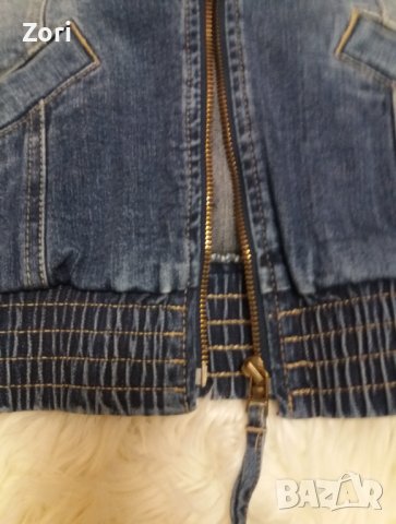 Тъмносиньо дънково яке с висока яка и ластик на ръкавите , снимка 5 - Якета - 40367035