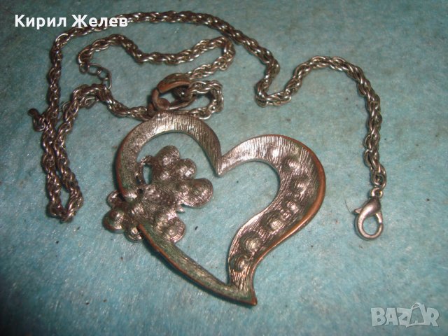 СЪРЦЕВИДЕН с ПЕПЕРУДКА АРТ ЛЮБОВЕН МЕДАЛЬОН с КРИСТАЛЧЕТА и КРАСИВА ВЕРИЖКА РЕТРО ПЛЕТКА 8899, снимка 3 - Колиета, медальони, синджири - 35322649