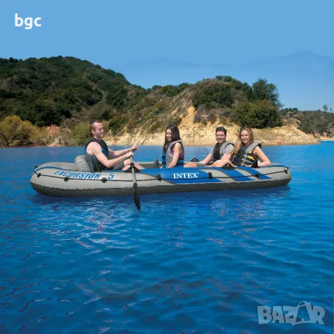НОВА Надуваема лодка Intex Excursion 5, Помпа + Гребла, 3.66 м x 1.68 м - 24 месеца гаранция, снимка 2 - Водни спортове - 49271537