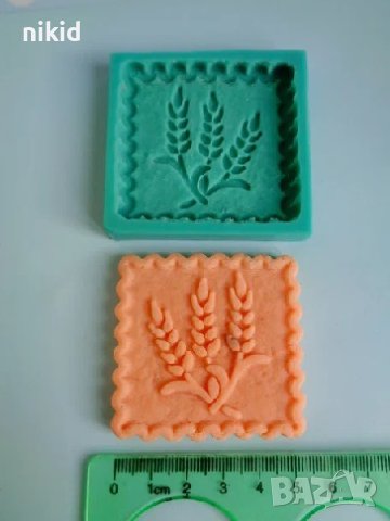 овес жито житен клас квадрат бисквитка силиконов молд форма фондан шоколад гипс декор, снимка 1 - Форми - 43402073